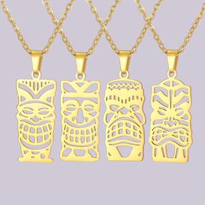 Collar Tiki Totem de Myshape, Máscara de <span class=keywords><strong>Pueblos</strong></span> Indígenas, Cultura Tribal, Colgante Geométrico, Joyería de Acero Inoxidable - Product Image 1