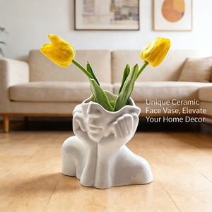 Jarrón de Cerámica de Estilo Nórdico de Alta Gama, Ecológico, Sin Plomo, con Logotipo Personalizado, Jarrón con Forma de Rostro Humano para Sala de Estar o Dormitorio - Product Image 3