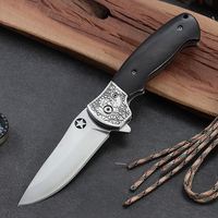 Couteau de poche en acier inoxydable 4CR14 de haute qualité avec tête en acier gravée pour le camping en plein air avec manche en bois d'ébène