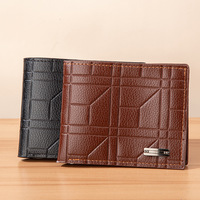 Nouveau Portefeuille Homme Tendance en Cuir PU avec Motif Pierre Rayé, Porte-Cartes Court, Porte-Monnaie et Chaînes Décoratives Populaires