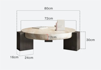 Salon nordique simple Table centrale en marbre canapé rond Table basse en travertin avec base en bois