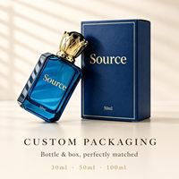 Flacon de parfum carré en verre de luxe avec logo personnalisé, 30 ml, 50 ml, 100 ml, avec boîte, couleur personnalisée, flacon de parfum vide avec bouchon à couronne