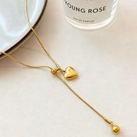Collier ajustable plaqué or avec pendentif cœur bohème pour femme, chaîne à maillons, bijou pour pull d'hiver