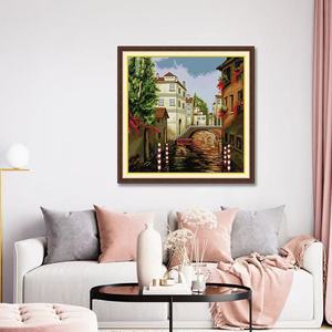 Kit <span class=keywords><strong>Punto</strong></span> <span class=keywords><strong>Croce</strong></span> su Tessuto con Motivo Paesaggistico Italiano: Angolo del Canale di Venezia e Ponte, Fai da Te, per Adulti, Decorazione Murale - Product Image 1