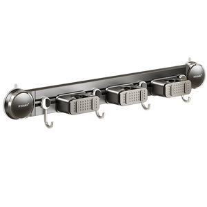 Soporte para fregona con ventosa para baño Tdyu7, soporte de almacenamiento rectangular de aleación de aluminio chapado con gancho, sin taladro, para uso doméstico - Product Image 2