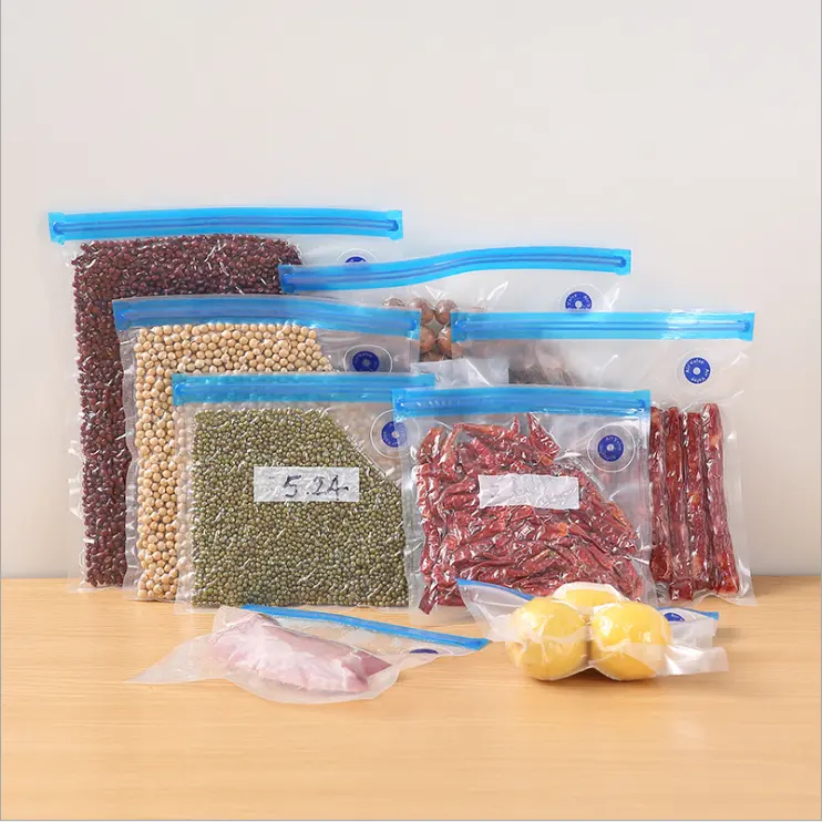 Yc conjunto de selador personalizado de zíper, conjunto de sacos plásticos organizadores com bomba reutilizável para armazenamento de alimentos sacos à vácuo