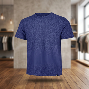 Camiseta de algodón para hombre, de color azul sólido, manga corta, cuello redondo, corte regular, estilo casual, transpirable, diseño de punto jersey. - Product Image 2