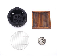 Grill Coréen de Table Rond pour Restaurant, Barbecue Portable d'Extérieur en Aluminium avec Grille Métallique Carrée