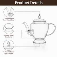 Carafe à café en verre borosilicate transparent de 400 ml avec bec verseur éléphant unique, bouilloire à thé résistante à la chaleur avec base