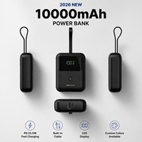 Power Bank Mini Portabel 10000mAh PD 22.5W Pengisian Cepat Kabel Terintegrasi Baterai Li-Polymer Layar LED Warna Kustom OEM