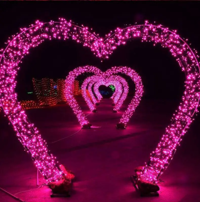 Yeni tasarım kapalı açık led sokak dekoratif aydınlatma için özel motif 3D kalp şeklinde kemer ışık