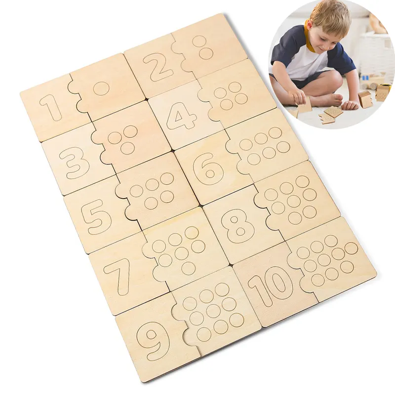 Wood Kids Math Toys Montessori Wooden 1-10 Number Board Digital Matching Puzzle Preschool Counting Number Educational Toy Gift