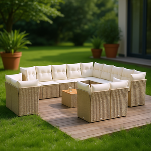 Set Divano da Giardino in Rattan Beige con Cuscini in Schiuma ad Alta Densità, Arredamento da Esterno dal Design Contemporaneo, Impermeabile e Resistente ai Raggi UV - Product Image 2