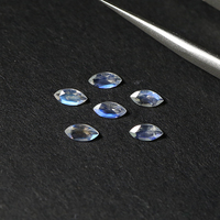 Pierre de lune bleue naturelle en forme d'œil de cheval 5X2.5mm anneau bijoux en pierre nue à forte fluorescence avec pierre de réglage assortie