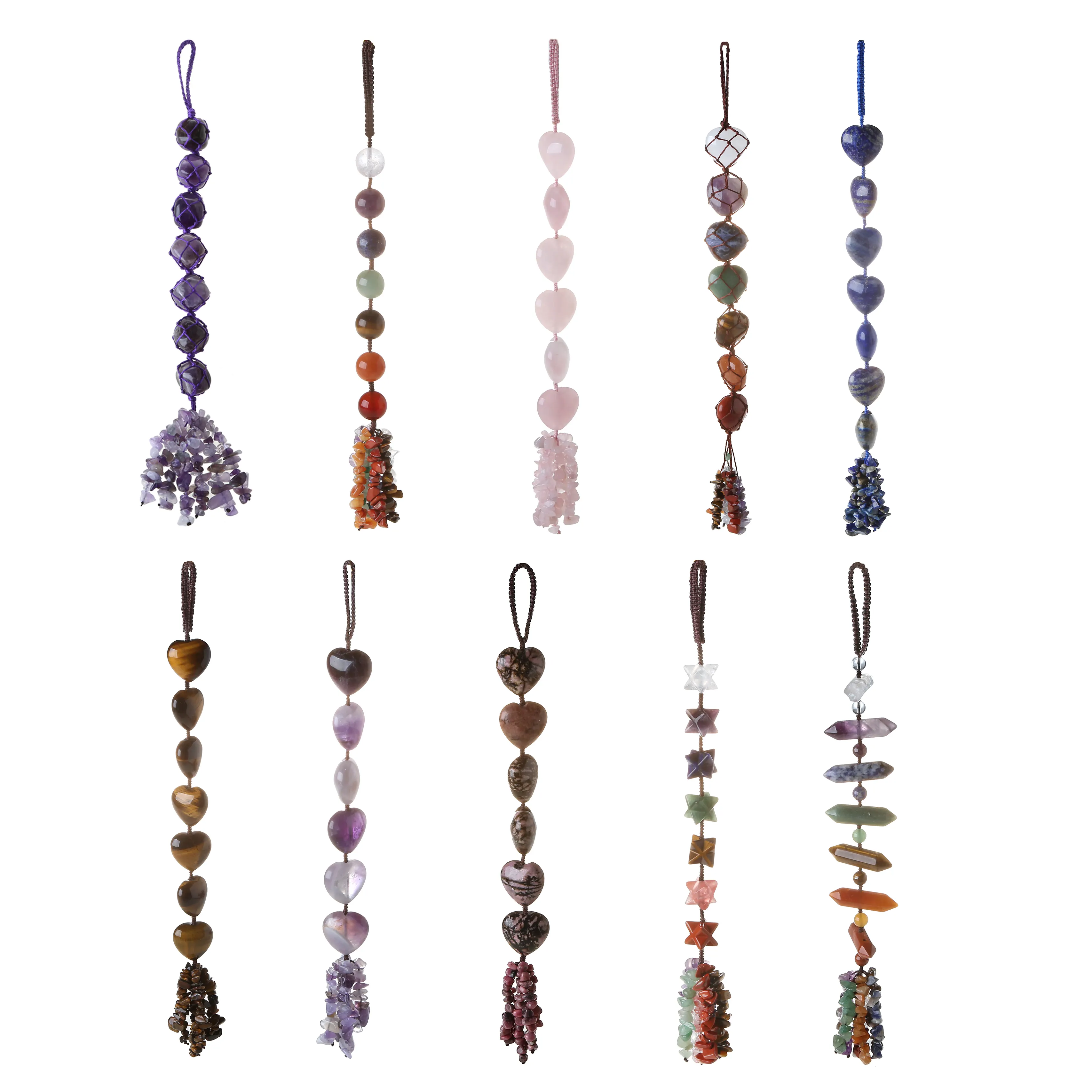 7 Chakra Car Ornaments crystals healing stones semi-precious Gemstone chakra car pendants hangers chakra rainbow stones hanging