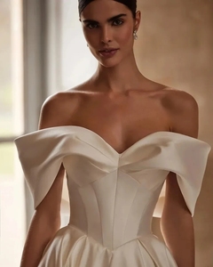 Abito da <span class=keywords><strong>sposa</strong></span> in raso con spalle scoperte 2026, stile <span class=keywords><strong>vintage</strong></span>, elegante, con pieghe, per donna, personalizzabile - Vestido De Novia - Product Image 3