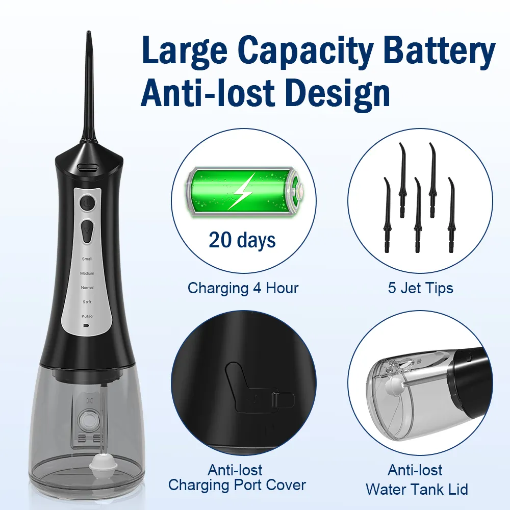 300ml 5 मोड Ipx7 वाटरप्रूफ नवीनतम फैक्टरी मूल्य उच्च गुणवत्ता रिचार्जेबल ट्रैवल डेंटल वॉटर फ्लॉसर ओरल इरिगेटर
