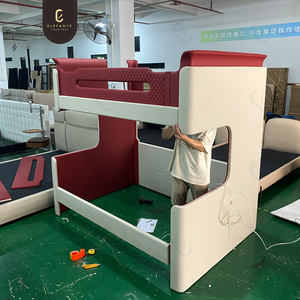 Высококачественная роскошная дизайнерская Современная белая однотонная деревянная кожаная детская двуспальная двухъярусная кровать для виллы мебель для спальни - Product Image 4