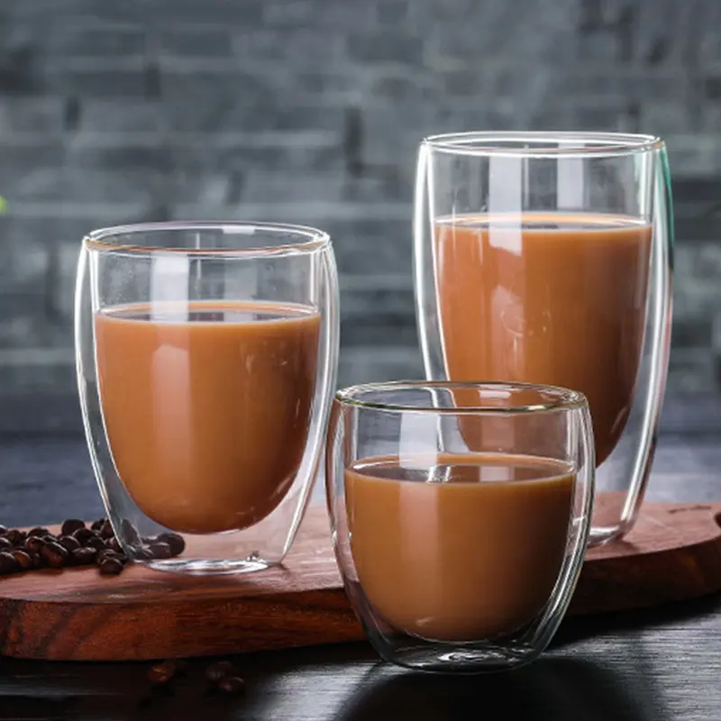 80ml 250ml 350ml 450ml Doppelwandige Glas becher ohne Griff Klare Pyrex-Kaffeetassen mit hohem Boro silikat gehalt