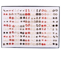 Aretes de Plástico Antialérgicos con Forma de Flor, Pentagrama, Redondos y Cuadrados, en Negro, Rojo y Blanco, con Efecto de Goteo de Aceite