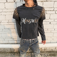 T-shirt Homme Personnalisé Camouflage Effet Deux Pièces Manches Longues Déchiré et Superposé Style Décontracté Streetwear OEMODMGarmentManufacturer