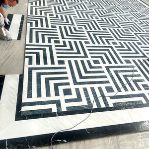 Piastrelle in Marmo Naturale Bianco e Nero con Taglio a Idrogetto, Mosaico per Pavimenti di Hall e Corridoi, Progetto di Piastrelle in Marmo - Product Image 3