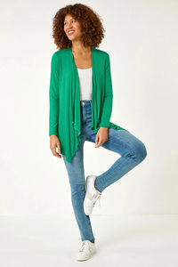 Women's Green <strong>Waterfall</strong> Front Jersey Knit <strong>Cardigan</strong> Casual Open Front Long Sleeves Autumn Season Outerwear Polyester - Product Image 3