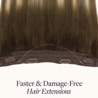 Extensions de cheveux 2 mèches brun foncé naturel 18 pouces 95g, postiche invisible transparent sans couture avec fil de pêche, fabriqué en Chine