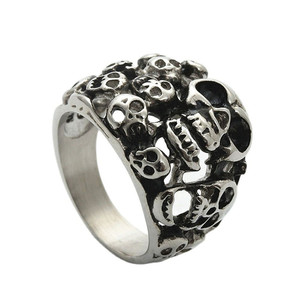 Men's <b>Titanium</b> Steel Skull <b>Ring</b> Silver Hollow Retro Punk Style Fashion Jewelry Gift - Product Image 1