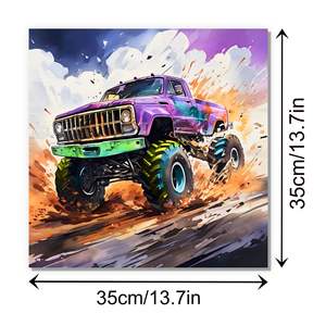 Monster Truck City in ferro fai da te pittura decorativa fatta a mano soggiorno camera da letto appeso dipinto quadrato diamante - Product Image 4