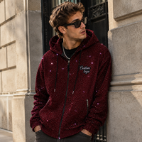 Blouson court oversize à capuche zippé intégral, motif léopard gaufré dégradé avec strass, style streetwear, fabrication OEM, marque personnalisée