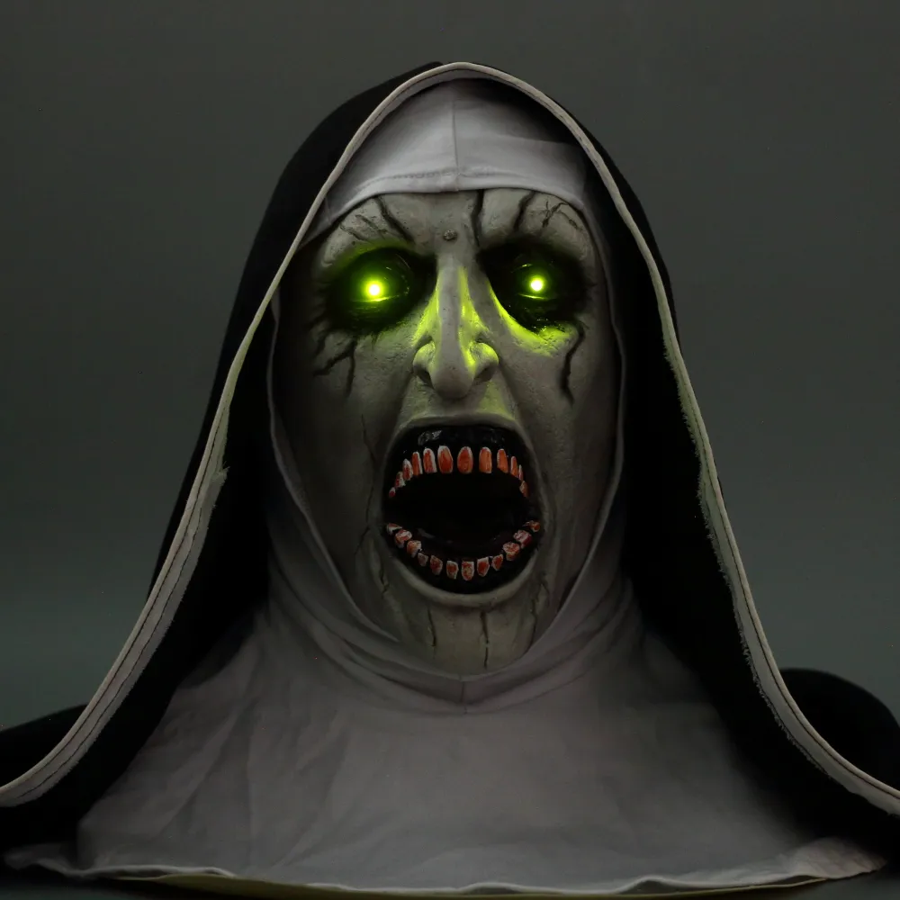Cosplay 3d Elektrische Halloween De Nun Hoofddeksels Masker Koop Horror Latex Ghost Light Up Ontwerp Gezichtsmasker Met Enge Voice led Licht