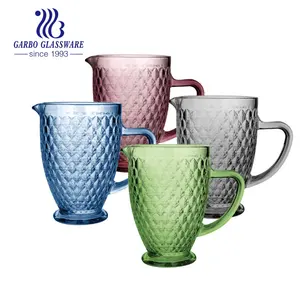 Best Sell In South American Brasil Market 1350ML Glass Solid Color Water And Juice Jug With Handle Different Pattern Dispenser