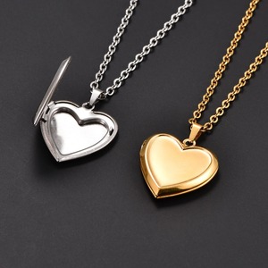 Pendentif Médaillon Cœur Mignon en Acier Inoxydable pour Photos, Collier DIY pour Femmes et Hommes, Cadre Photo Commémoratif, Breloque Chaîne, Bijou en Métal - Product Image 1