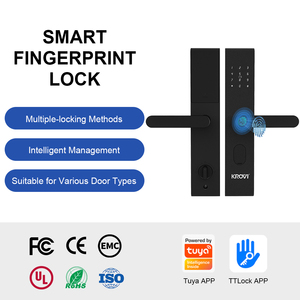 KROVI G10 CE/FCC/RoHS Certified Tuya App/TT LOCK TTlock Smart WiFi Black Digital Door Handle Biometric Fingerprint Door Lock