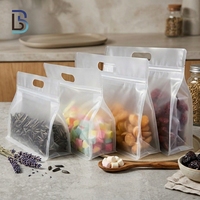 Pochette à fond plat Lebei givrée transparente à 8 soudures latérales avec poignée, refermable à fermeture éclair, pour emballage alimentaire (snacks, bonbons, noix)