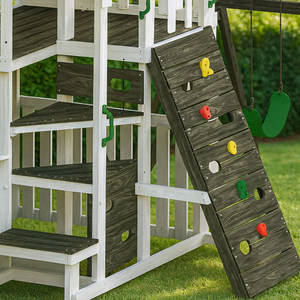 Parque Infantil Exterior con Columpio y Tobogán de Plástico, Set de Juegos con Marco de Escalada de Madera para Niños - Product Image 5