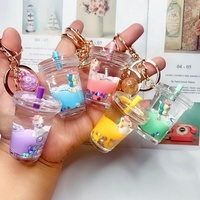 Nouveau porte-clés personnalisé mignon en forme de tasse de thé au lait de chat avec boba flottant