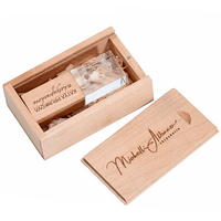 Crystal Clear Flash Drive 64GB Wooden Pen Drive LED Light Memory Stick Thumb Drive USB Wedding Photos Box Data Storage Gift