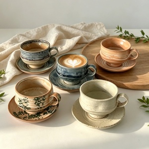 แก้วกาแฟเซรามิคสไตล์เรโทร ลายดอกไม้หลากสีสัน สำหรับดื่มชาเวลาบ่าย เหมาะสำหรับร้านกาแฟ แก้วสโตนแวร์ - Product Image 1