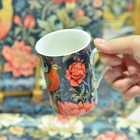 Tasses en porcelaine personnalisées uniques à motif floral et d'oiseaux vintage 15 oz, impression artistique exquise, compatibles micro-ondes et lave-vaisselle, réutilisables avec poignée