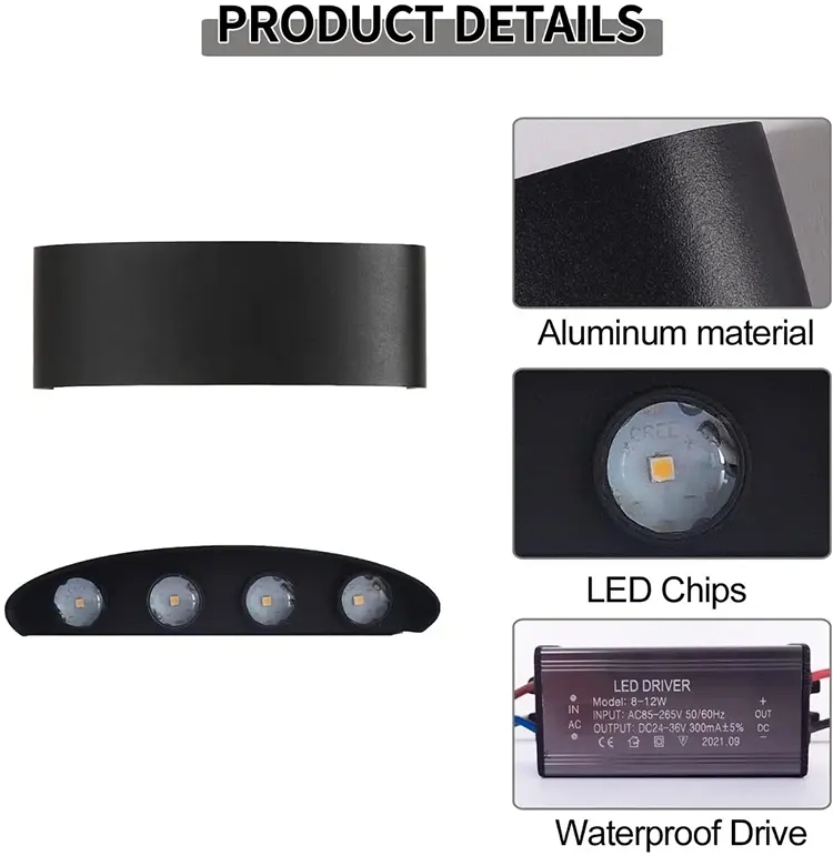 Led Wall Lamp Aluminum Outdoor IP65 Waterproof up Down Wall Light for Home Stair Bedroom Bedside Bathroom Corridor Lighting AC · image 6