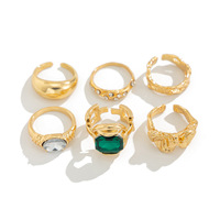 Étanche Vintage Empilable Bagues De Luxe Grand Coloré Zircon Pierre Cadeau Anneaux Femmes Réel 18K Plaqué Or Anneau Ouvert Ensemble