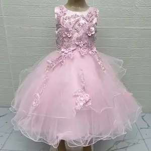Harga Grosir Gaun Anak Perempuan Renda Bunga Putri Pakaian Pesta Anak Perempuan Gaya Barat 3 Tahun dengan Dasi Kupu-kupu Besar