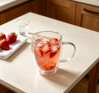 Mug à lait en verre borosilicate double paroi fait main, design moderne, corps en forme d'œuf, grande poignée incurvée, résistant à la chaleur, isolé