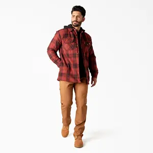 Winter long sleeve heavy red plaid snap button double pockets factory custom made wholesale price flannel jacket