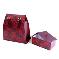 Boîte cadeau de luxe pliable en cuir texturé de style sac à main rouge personnalisée Dr. Box avec boucle métallique et poignée pour vin