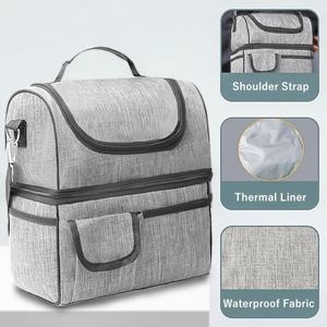 Large Oxford Cloth Thermal <b>Insulated</b> <b>Lunch</b> <b>Box</b> Bag Women Kids Picnic Pouch Food Container Portable Bag with Shoulder Strap - Product Image 3