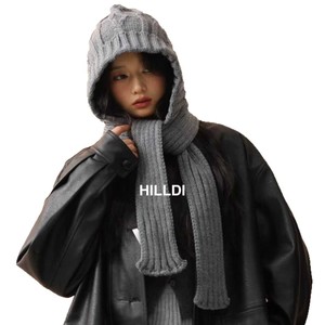 HILLDI Bonnet cagoule en tricot avec écharpe rouge pour femme, cache-cou chaud automne-hiver - Product Image 5