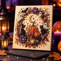 Kit de peinture diamant DIY Halloween, plus grand format 25 cm, décoration murale Sorcière, Veau, Citrouille, Fantôme